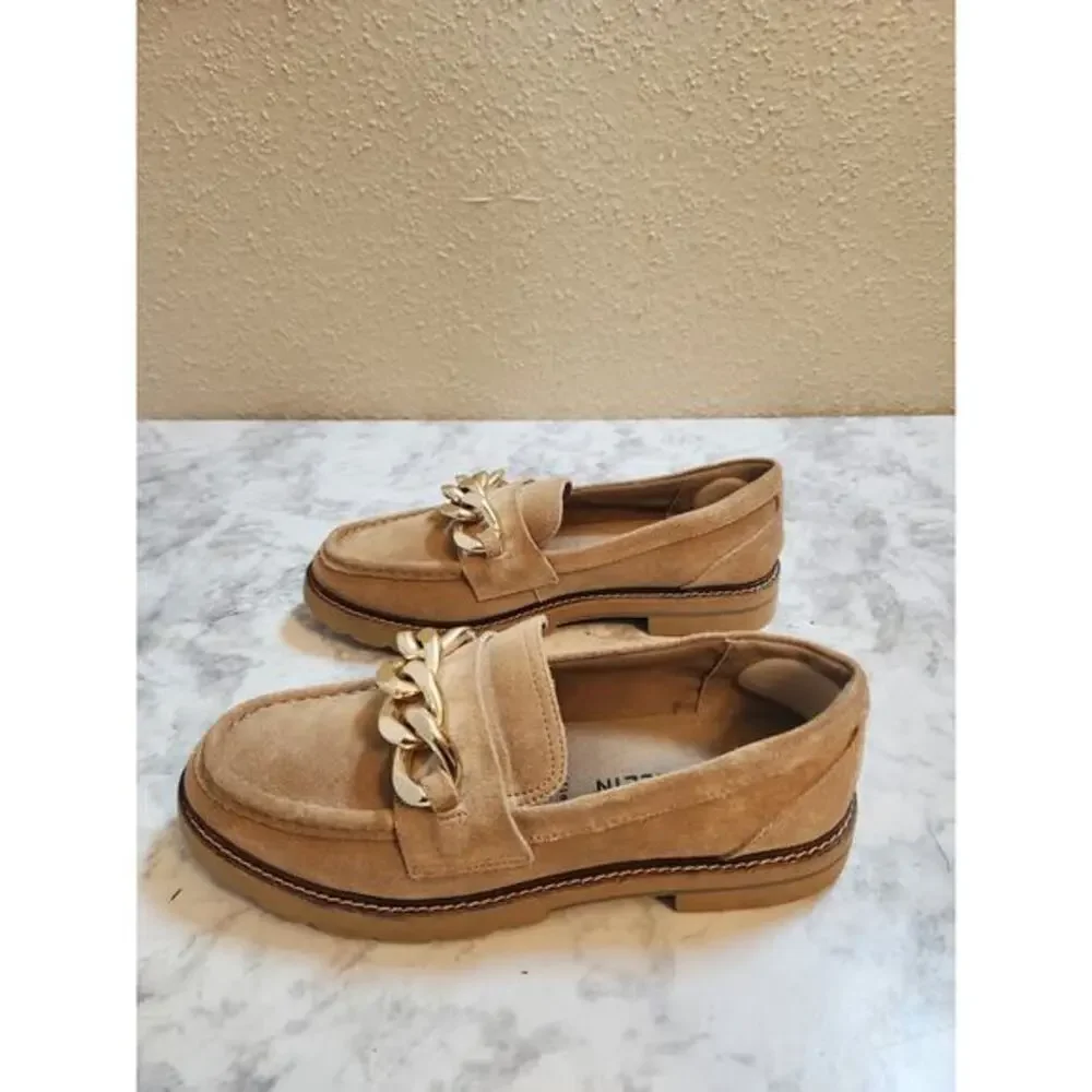 Anne Klein Women's Neutral Beige Chain Detail Penny Slip on Loafer Shoes Size 8M